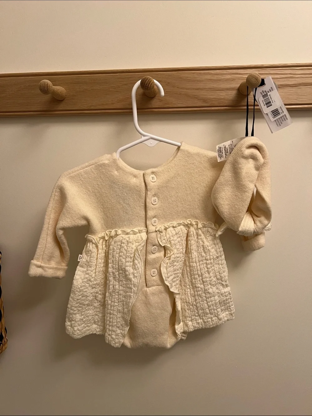 Cream Baby Romper with Ruffle Quilted Skirt